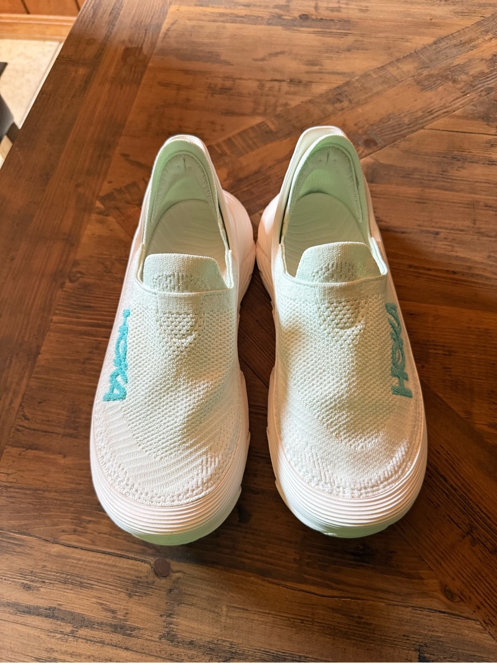 Hoka Restore TC  Slip-On Sneakers in Mint Green and White Recovery shoe
